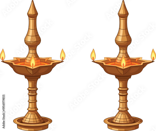 Ornate Traditional Deepam Lamps Emitting Warm Light