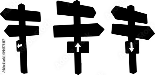 Set of 3 black directional sign icons vector