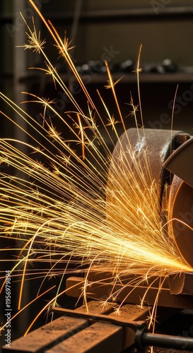 Grinding sparks flying from metal work.