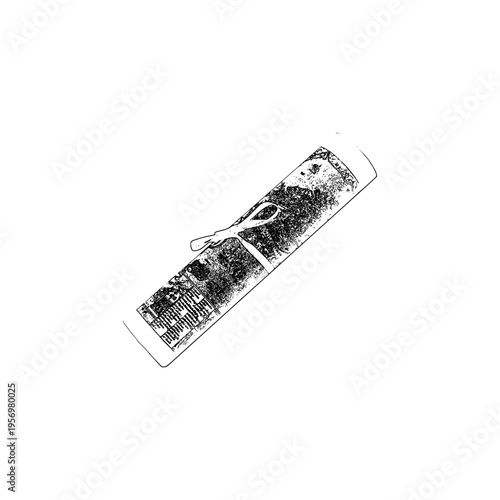 Rolled Newspaper Tied with Rope Isolated on White Background