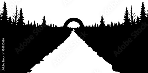 Black silhouette forest landscape vector