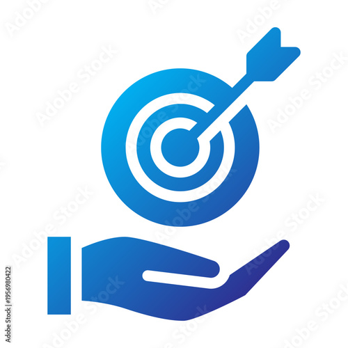 Solid Gradient Icon of a hand pointing at a target representing target market and goal orientation