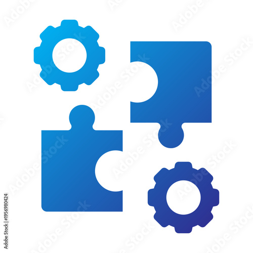 Solid Gradient Icon of puzzle pieces with gears representing system integration and technical collaboration