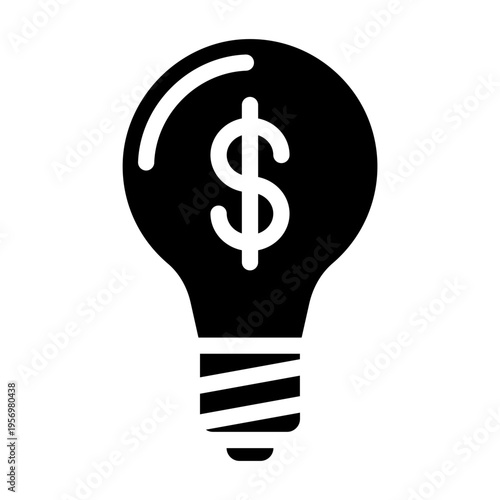 Solid Icon of a lightbulb with a dollar sign representing innovative ideas for business profitability