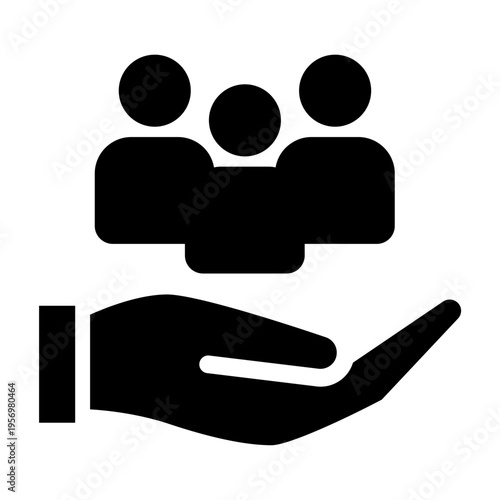 Solid Icon of a hand holding a group of people representing business support and human resources
