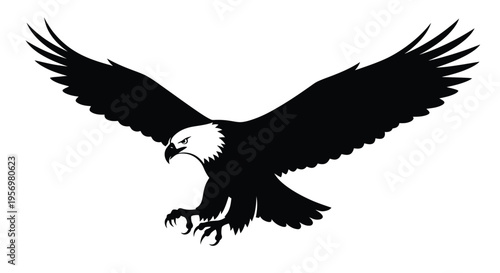 A majestic bald eagle soars with wings outstretched in flight