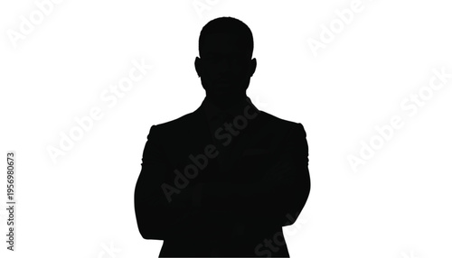 Professional man's silhouette with folded arms represents a strong, confident business presence, symbolizing.