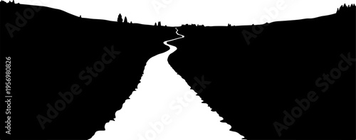 Vector illustration of a road between two cliffs
