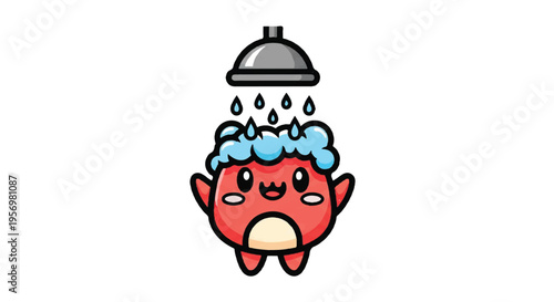 Cartoon character taking shower illustration with water drops