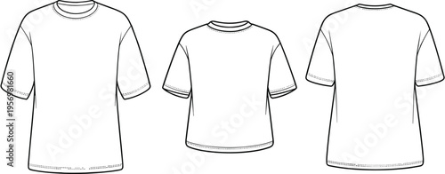 Three White T- Shirts with Short Sleeves Displayed from Front, Back, and Side Views t-shirt front view