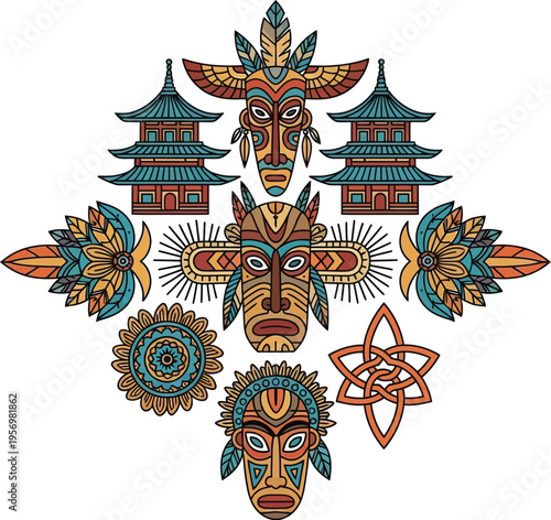 Tribal Masks and Symbols Graphic Illustration Design