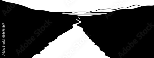 Vector canyon landscape with river and cliffs