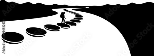 Vector illustration of man stepping on footprints
