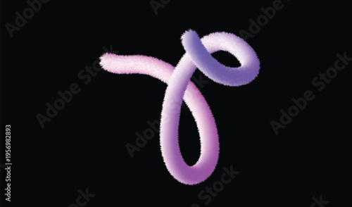 Fluffy swirling fuzzy shape in purple hues on black background
