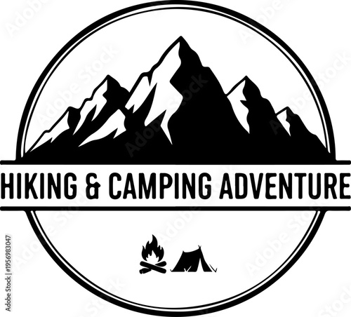 Black vector hiking and camping adventure logo