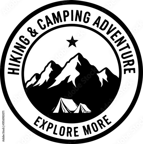 Black and white hiking camping adventure logo vector