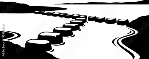 Vector illustration of a winding road with stepping stones