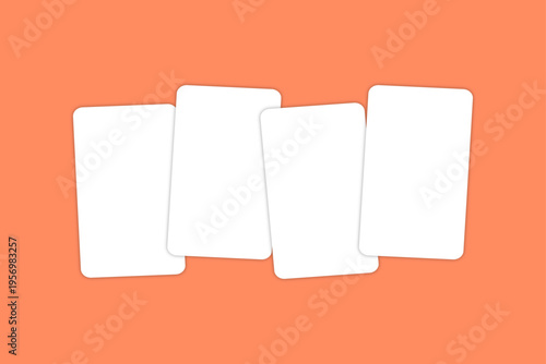 Four blank rounded cards mockup with soft shadows on orange background. Minimal modern design for UI, app, web, and presentation templates. Clean editable vector layout