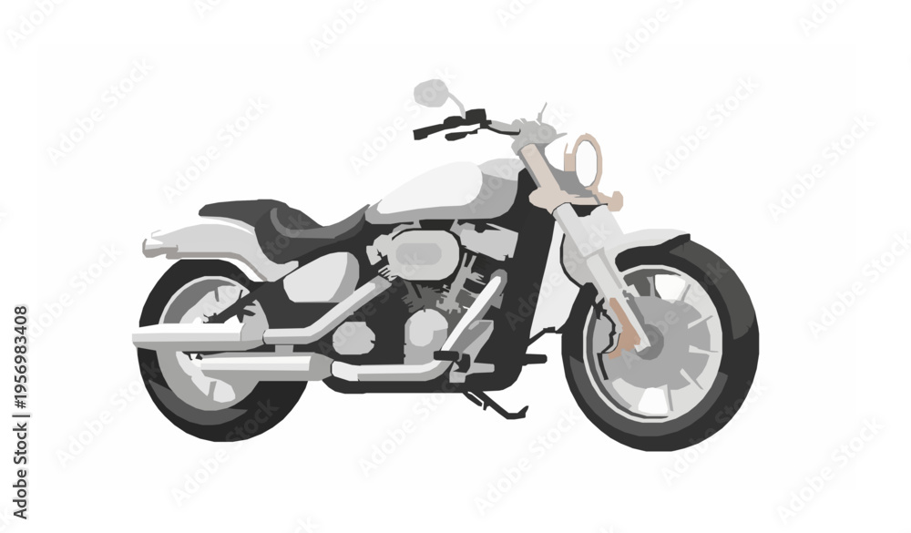 Obraz premium Classic cruiser motorcycle side view realistic vector illustration isolated on white background detailed bike design