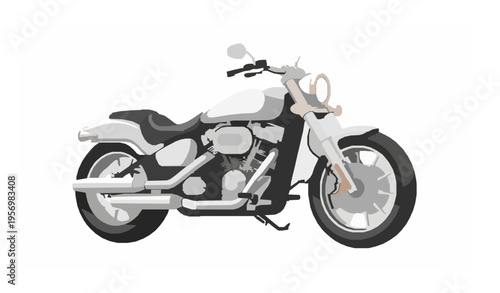 Classic cruiser motorcycle side view realistic vector illustration isolated on white background detailed bike design