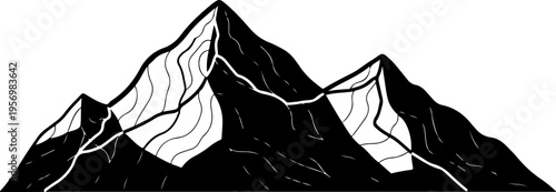 Black mountain range, snow-capped peaks, vector illustration, landscape silhouette