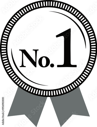The number one in the rankings, the medal and ribbon rank icon, black and white, black, white.