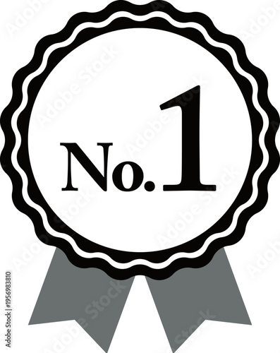 The number one in the rankings, the medal and ribbon rank icon, black and white, black, white.