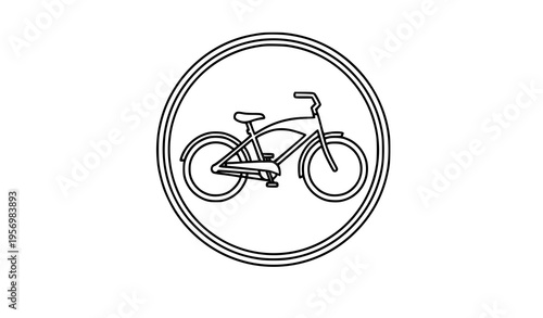 Cruiser bicycle line art badge icon with modern outline vector design