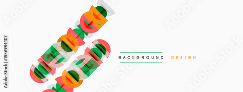 Abstract colorful stripes overlap white space. Text reads background design in upper case. Minimalist composition, modern aesthetic.