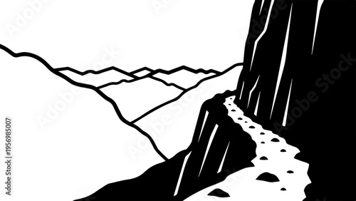 Vector mountain landscape illustration with cliff and trail