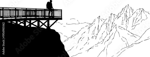 Vector illustration of man on mountain bridge