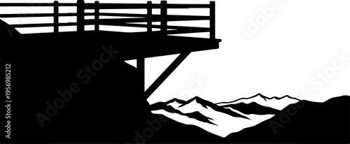 Black silhouette mountain landscape with observation deck vector