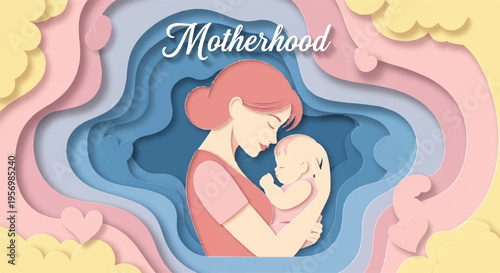 Tender mother holding newborn baby close pastel colors warm embrace loving moment soft illustration