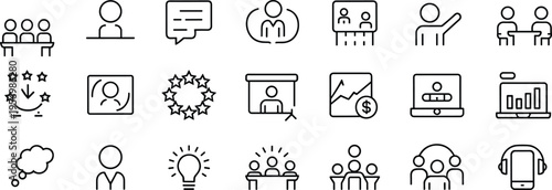 Set of black and white representing various educational and activities and concepts