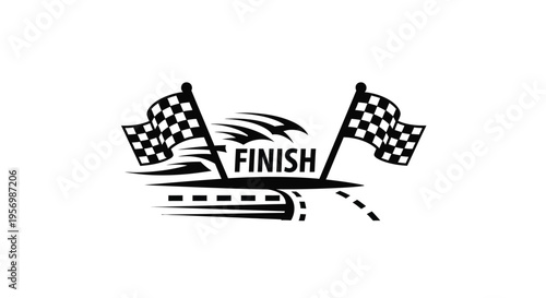 A checkered flag finish line graphic with a speed trail silhouette