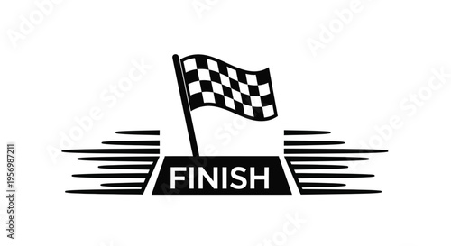 A checkered flag waves above a finish line bold silhouette