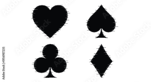 Four playing card suits displayed as textured shapes a striking silhouette