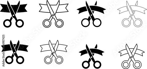 Set of Scissors Cutting Ribbon Separated Vector Illustration 