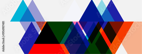 Abstract geometric composition. Triangles overlap, creating vibrant color blocks. Modern design, clean lines, minimalist aesthetic.