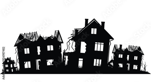 Haunted houses against a white background a spooky black silhouette