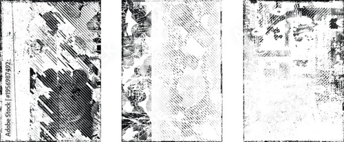 Grungy isolated layers . Design element for brochure, social media, posters, flyers. Overlay texture.Textured banner with Distress effect .Vector halftone dots . Screen print texture