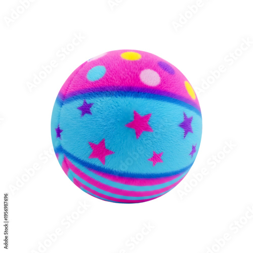 Colorful ball with polka dots and swirls design isolated on transparent background