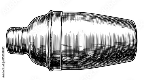 Cocktail shaker vector engraving style on white isolated background for bar menu and mixology design
