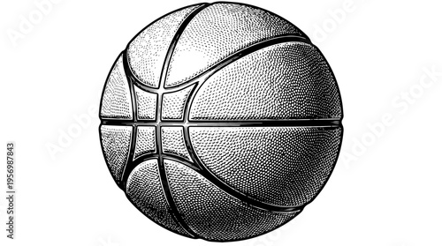 Basketball ball vector engraving style on white isolated background for sports training poster design