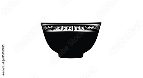 Black ceramic bowl with a geometric greek key design stark silhouette