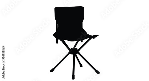 Black silhouette of a folding camping chair against a white background silhouette