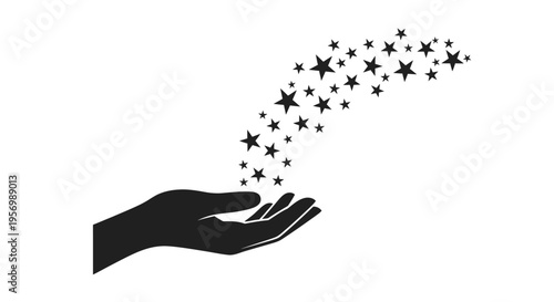 A dark hand offering a cascade of sparkling stars a striking silhouette