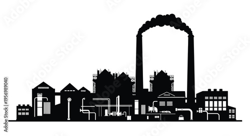 Industrial complex with prominent arches and smokestacks a striking silhouette