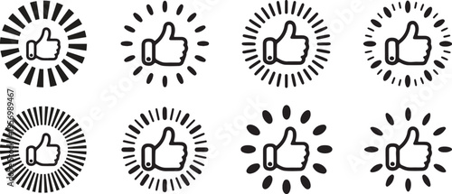 Thumbs up like icon set, positive feedback hand gesture outline – best choice approval symbol, editable stroke vector