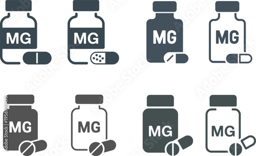 Medicine Bottle and Capsule Icon Set Pharmaceutical Drug Illustration Collection